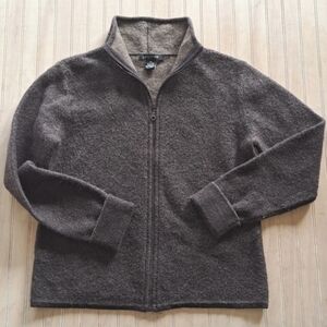 Paraphrase Wool Zip Up Cardigan High Neck Cozy Brown Sweater